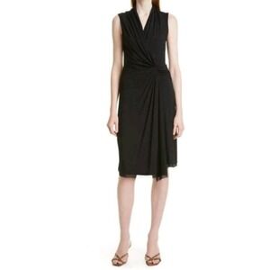 Kobi Halperin Black‎ Sleeveless Jersey Surplice Draped Knot Midi Sheath Dress M